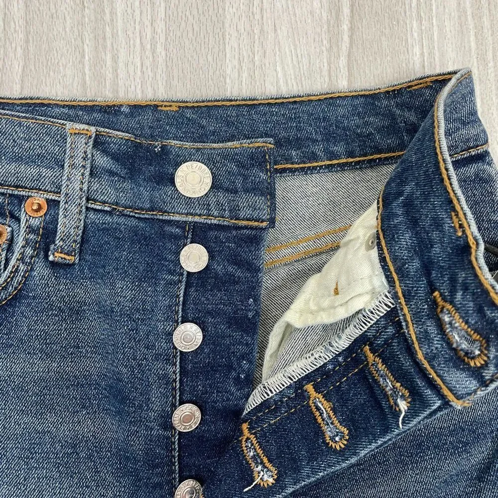 Re/Done Revolve Originals 90s High Rise Ankle Crop Button Fly Jean Dark Wash 25